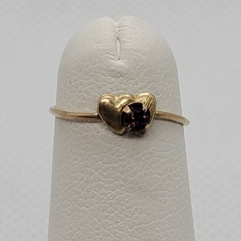 Gold Tone & Purple Colored Double Heart Ring